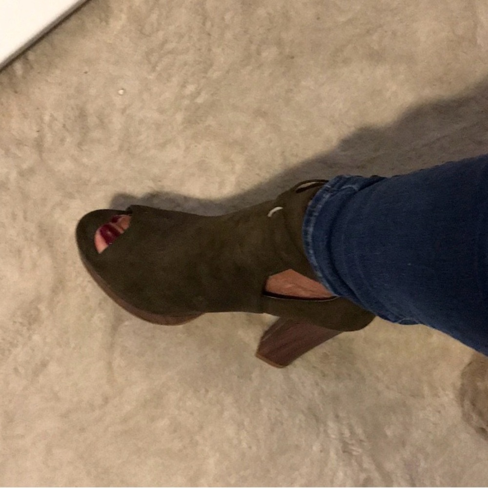 Brand New Olive Suede Platform Heels